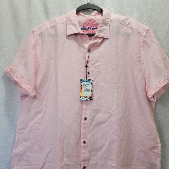 NWT Robert Graham Borsi Men's Linen Cotton Classic‎ Fit Pink Shirt 2XL $198 - Picture 10 of 11
